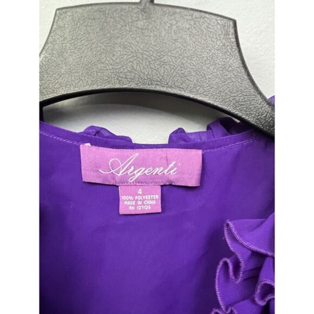 Argenti Dress Women's Size 4‎ Chiffon Ruffle Neck short sleeve Dress Y2K Purple - Picture 4 of 6